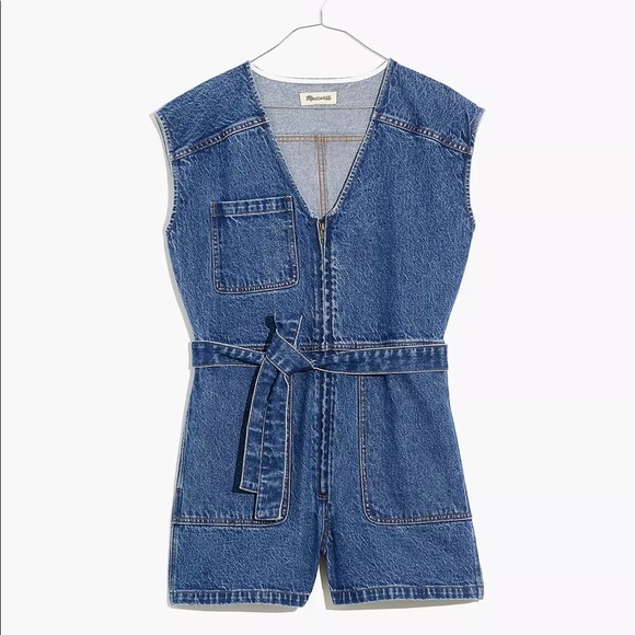 Madewell size 00 Zip-Front denim shorts Romper: TENCEL™ Denim ne766 - Picture 4 of 5